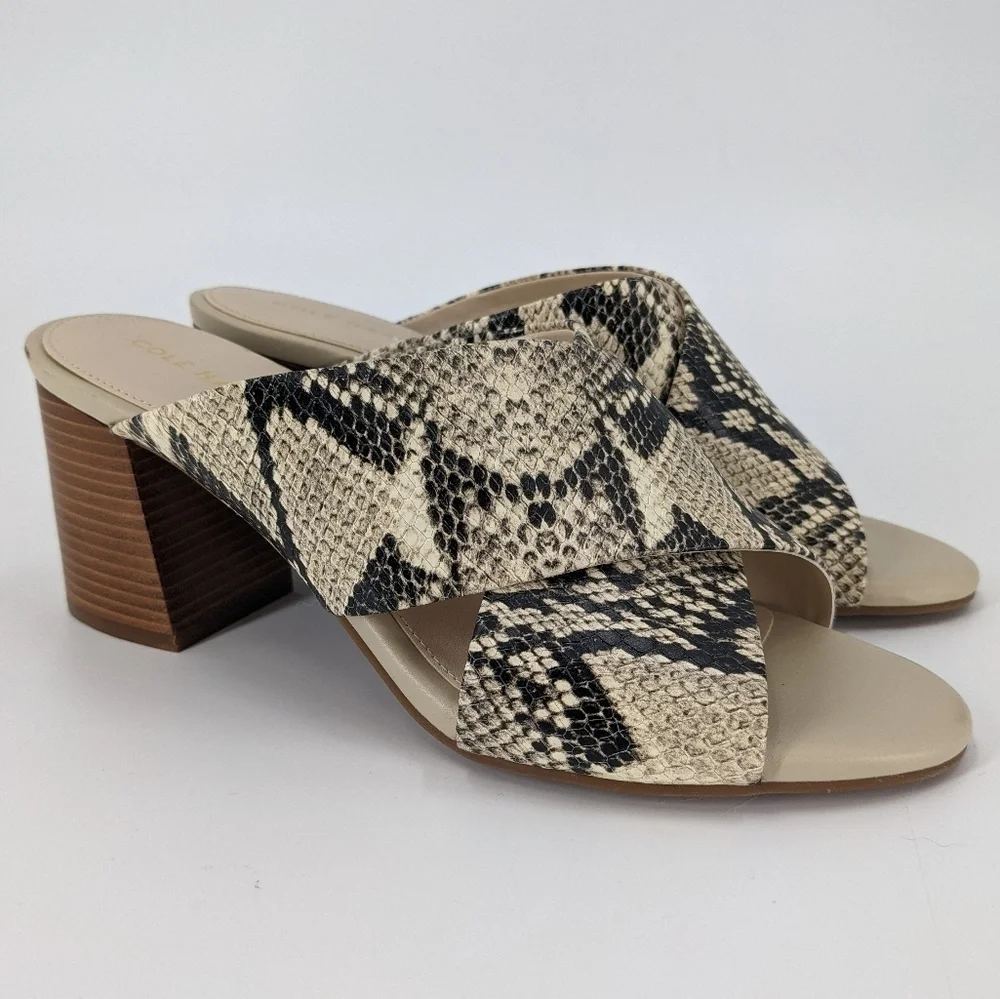 NWOT COLE HAAN Criss Cross Snakeskin Heeled Sandal